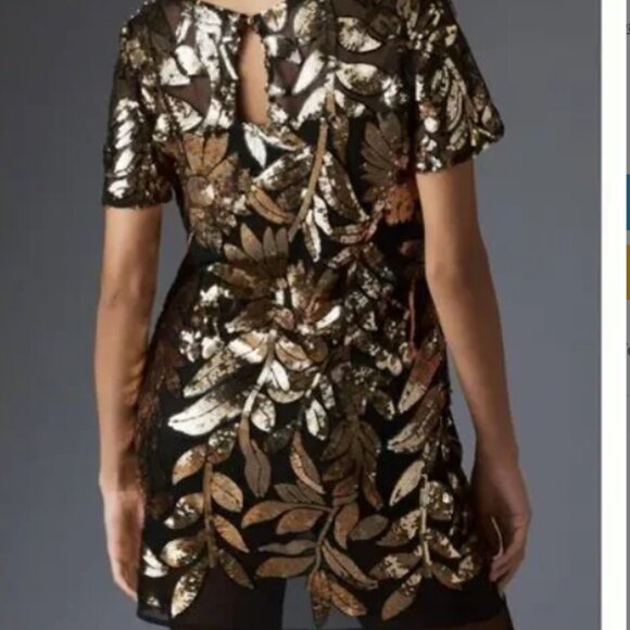 NWT Anthropologie Maeve Short-Sleeve Sheer Embellished Mini Dress Sz LP - Picture 4 of 10